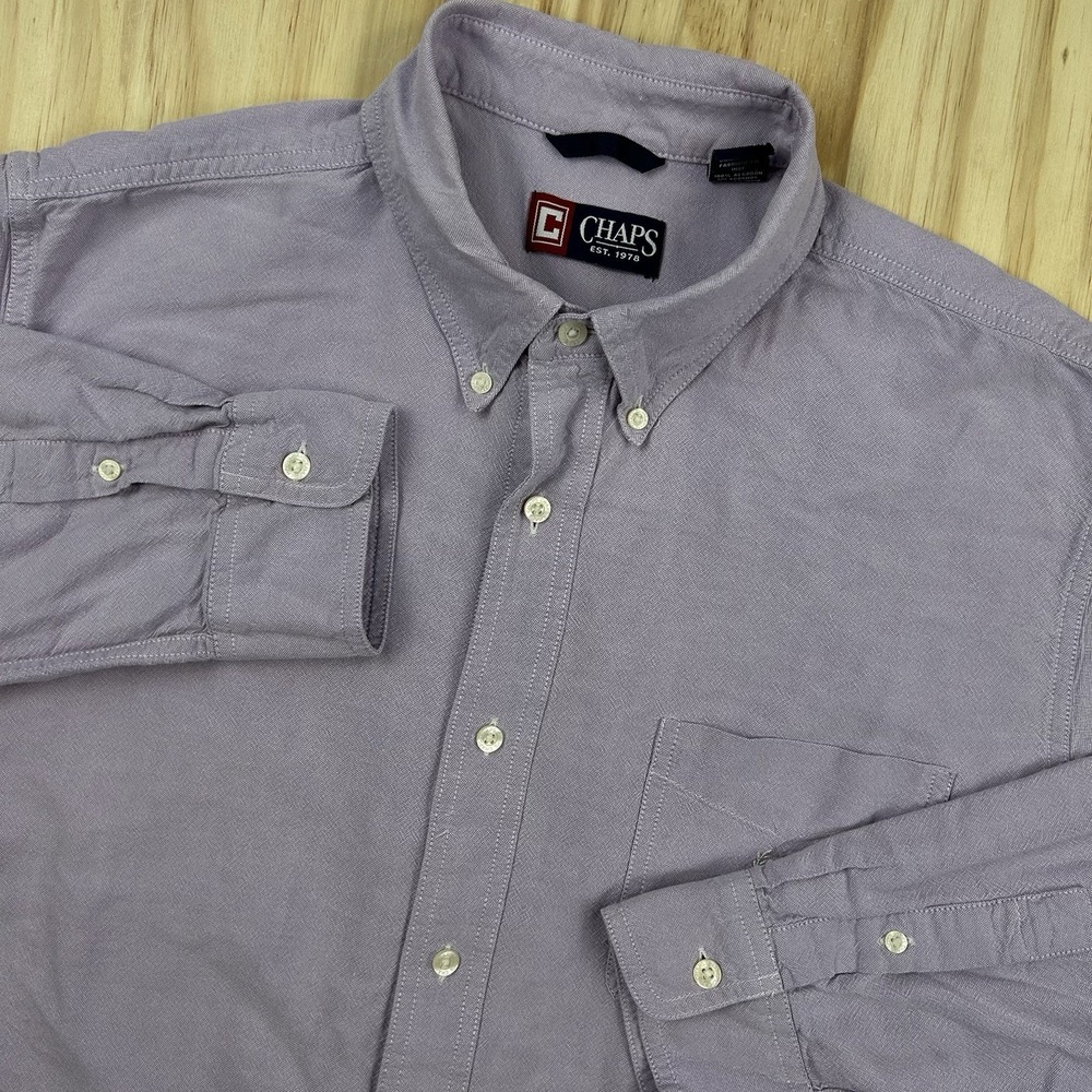 CHAPS Mens Shirt XL Solid Purple Easy Care Button Down Long Sleeve Dress Casual